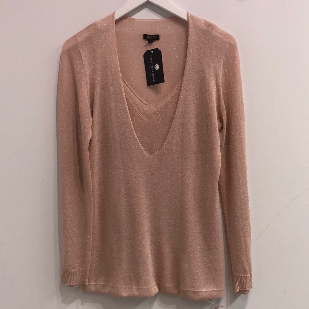 Escada Sumaira Desert Rose Shimmering Double-Layered Lurex-Knit Tunic